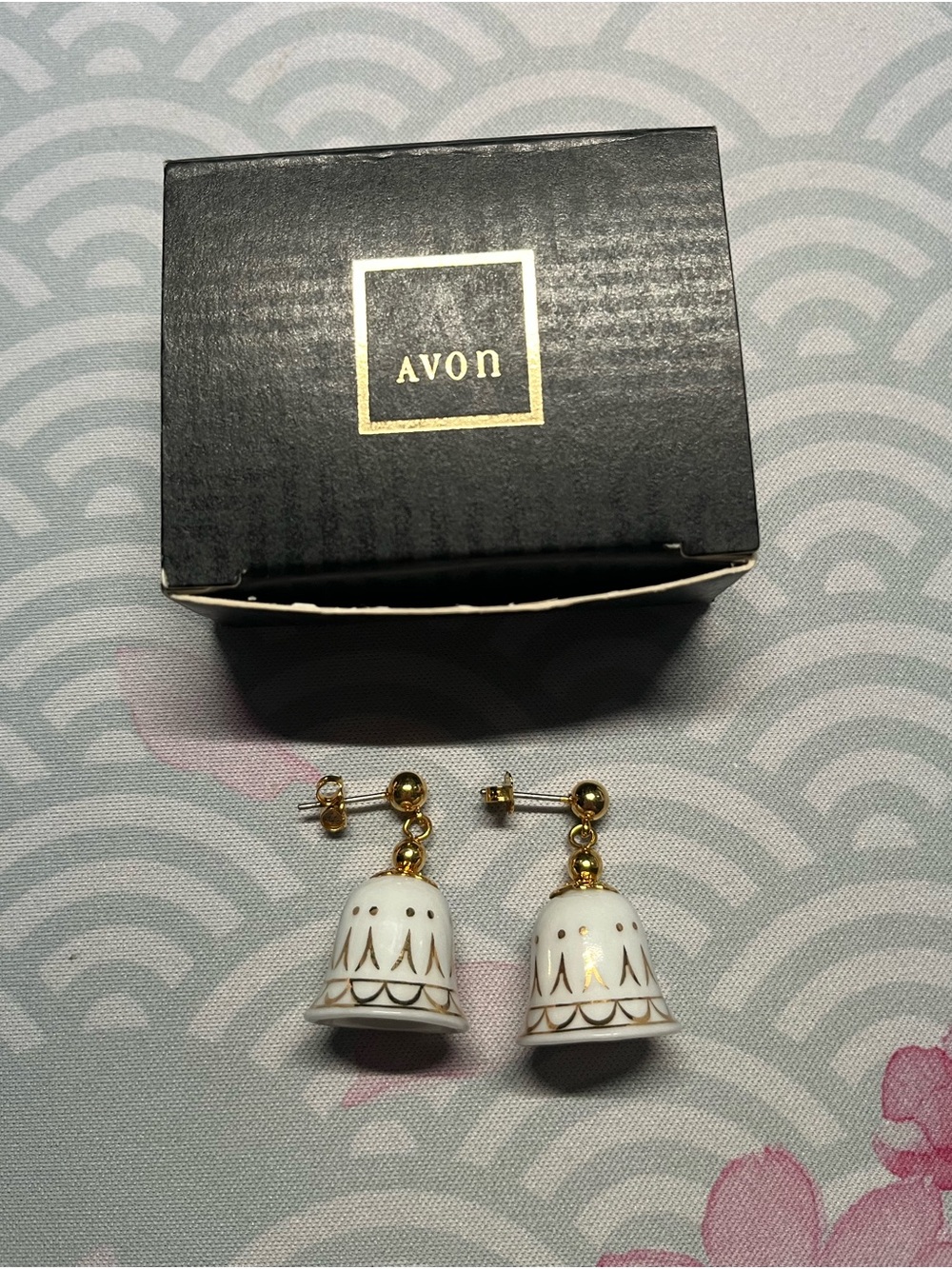 NIB 1993 Vintage Avon Porcelain Bell Earrings